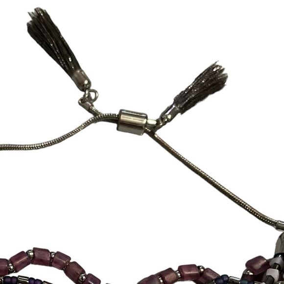 NEW Multi Strand Silver Tone Purple Slide Bracelet with Silver Gray Tassels - Picture 5 of 6